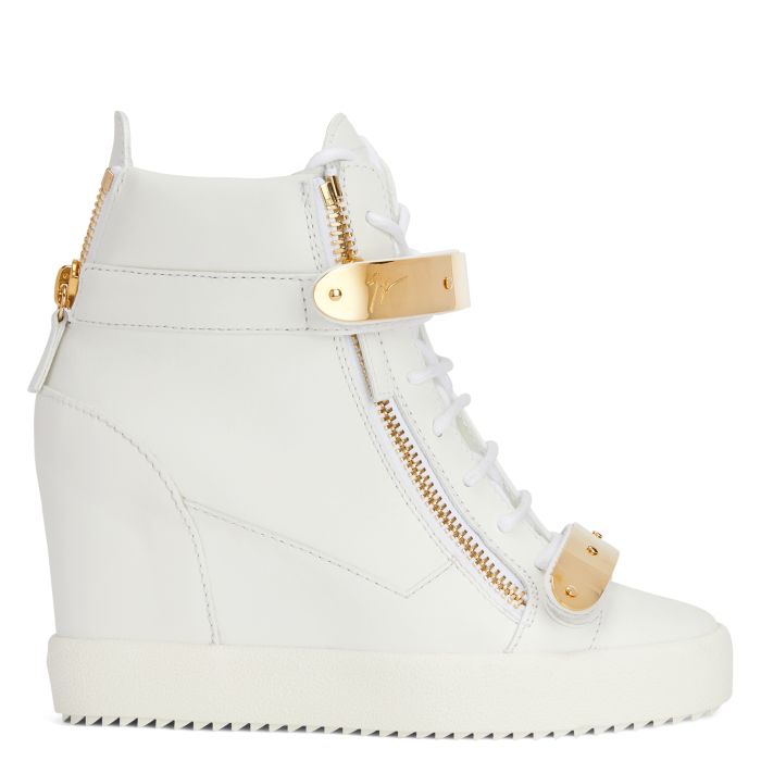 JULZ GENUINE LEATHER WEDGE SNEAKERS WHITE WITH LIGHT GREY HEEL DETAIL -  Loveit Story