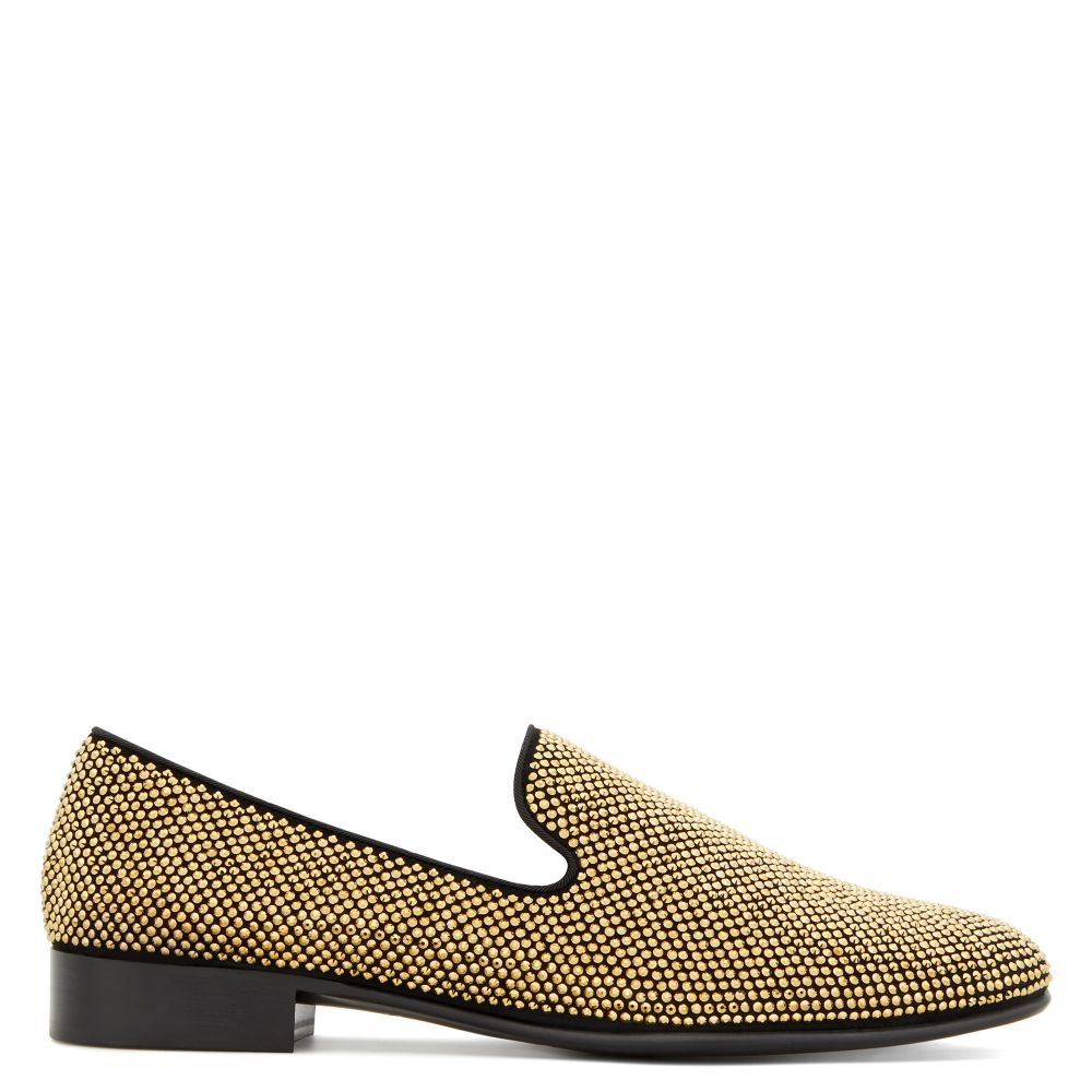 gold loafers