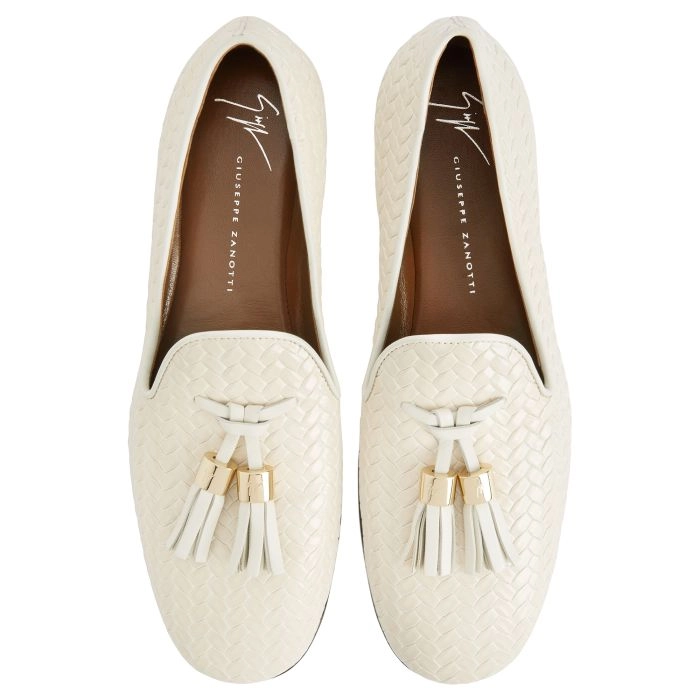 靴 Luca Grossi Tassel Loafers White Fringe Luca Grossi Tassel Loafers White Fringe