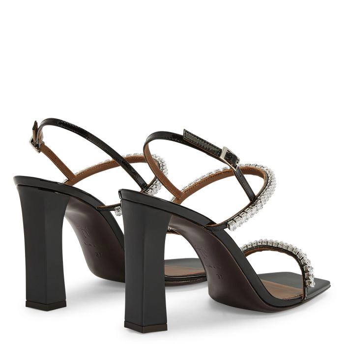 Guiseppe Zanotti 黒 クリスタル装飾 ハイヒール GIUSEPPE ZANOTTI Black Strappy Rhinestone Crystal Heels RARE